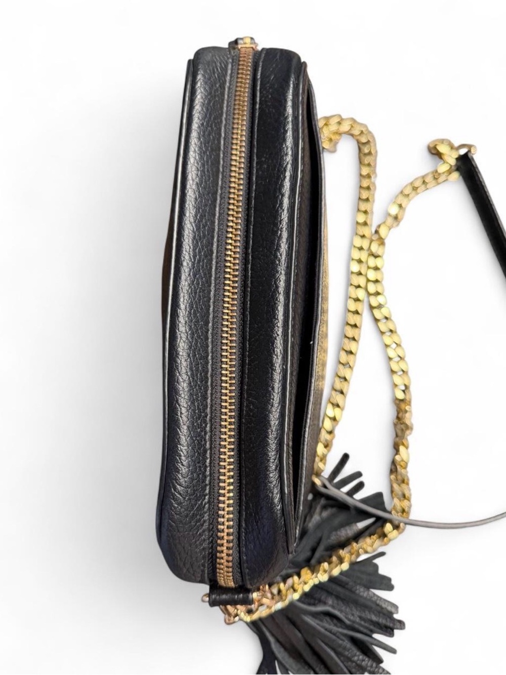 14th & Union Black Leather Crossbody Bag with Gold Chain, Tassel and Bag Charm - Picture 6 of 6